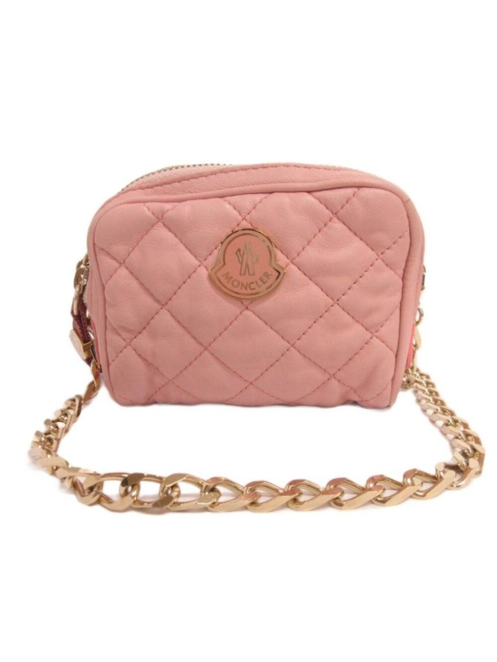 Moncler Luisa Borsa Shoulder Bag Quilted Leather Chain Crossbody Pink